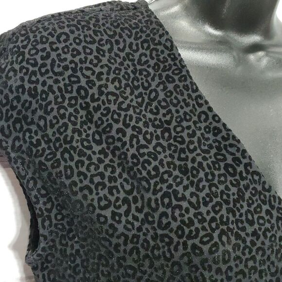 Ann Taylor Sz S Black Leopard Print Velour  Flocked VNeck Sleeveless Tank Blouse - Picture 4 of 9